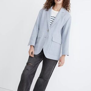 Madewell Relaxed Larsen Cotton & Linen Light Blue Windowpane Blazer Jacket